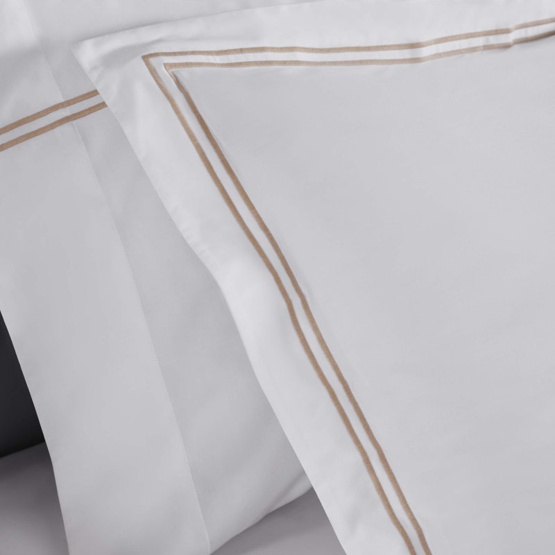 Full/Queen White and Taupe Cotton Embroidered Duvet Cover Set