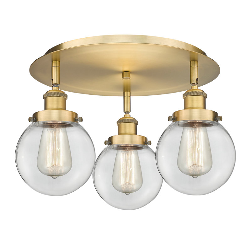 Alphonsa Glass Flush Mount, Clear, Brushed Brass