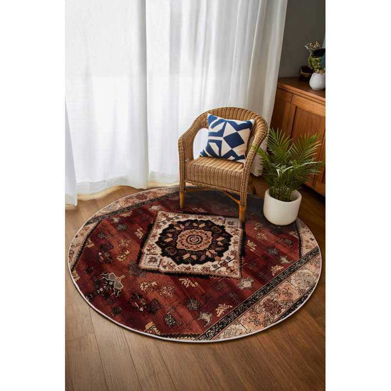 Minasas Collection Digital Print Cotton-Polyester Beige Brown Burgundy Moroccan Rug, Runner 5'3" x 13'2"