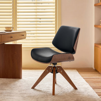 Flint Modern Leather Swivel Office Chair with Bentwood Design