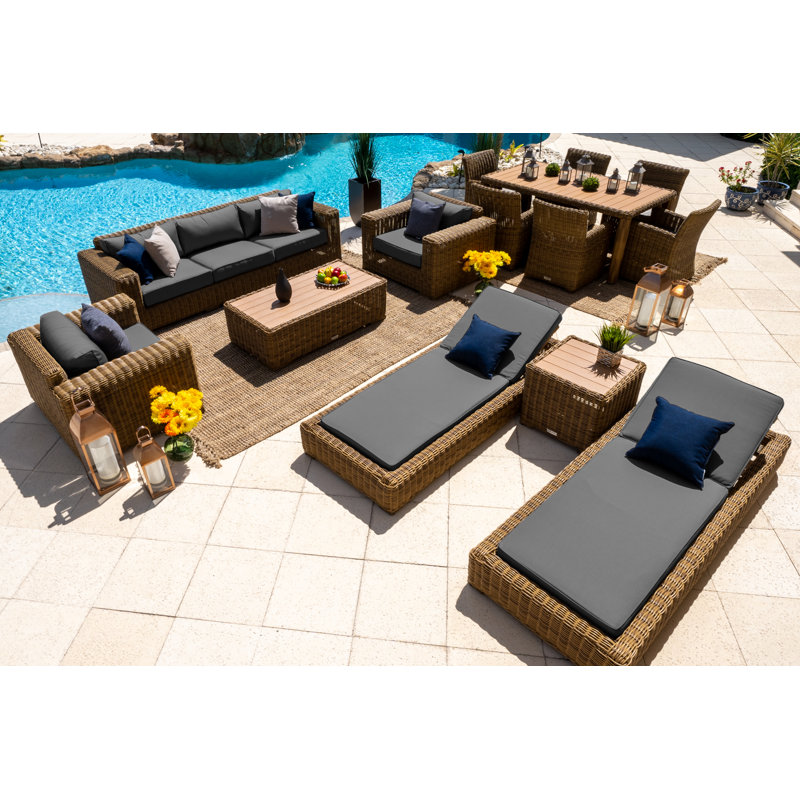 Ensemble de mobilier d'extérieur 16 pièces Malmo, Toile gris anthracite Sunbrella®, Naturel, 6 pièces incluses