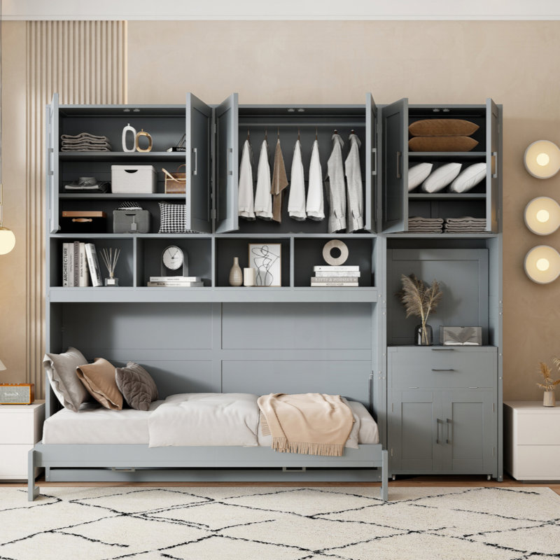 Lit escamotable innovant avec placard, tiroirs et bureau, une solution compacte et fonctionnelle pour les espaces de vie modernes