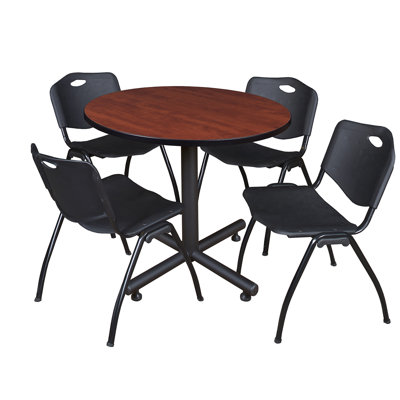 Nicklos Round X-Base Breakroom Table, 4 M Stack Chairs by Inbox Zero