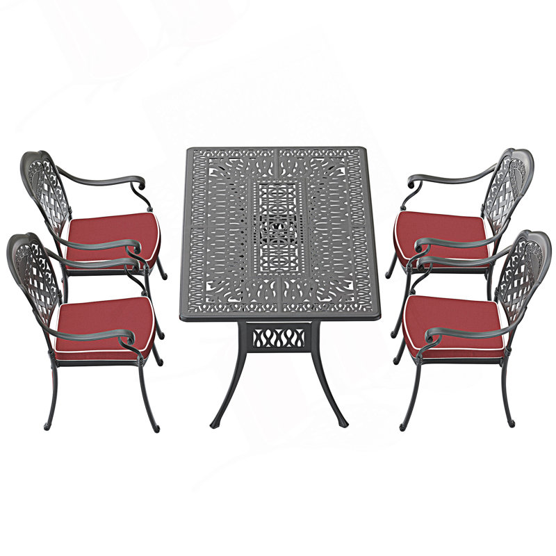 Ensemble de patio 5 pièces en fonte d'aluminium avec coussins, 5 pièces: table, 4 chaises