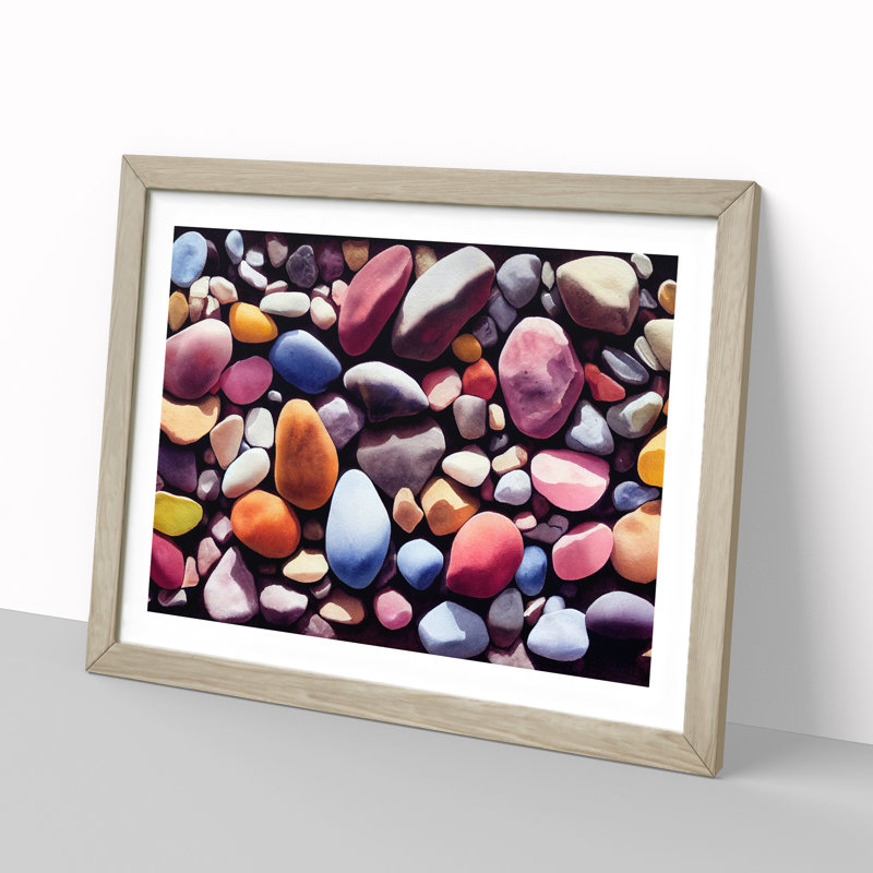 Colourful River Pebbles Vol.4 - Single Picture Frame Print, Oak Framed, 25cm H x 34cm W x 2cm D