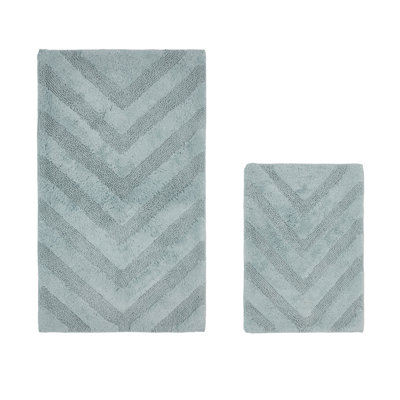 Annaclara Premium 100% Cotton 2 Piece Bath Rug Sets with Non-Slip Backing, Machine Washable, Luxurious Chervon Pattern Super Absorbent & Tufted Weave Bath Mat for Bathroom, Shower, and Tub