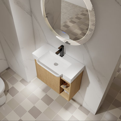 Meuble-lavabo mural avec lavabo en céramique blanche