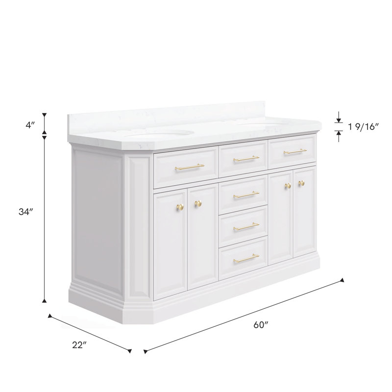 Palace 60'' W Double Vanity, Pure White, Satin Brass