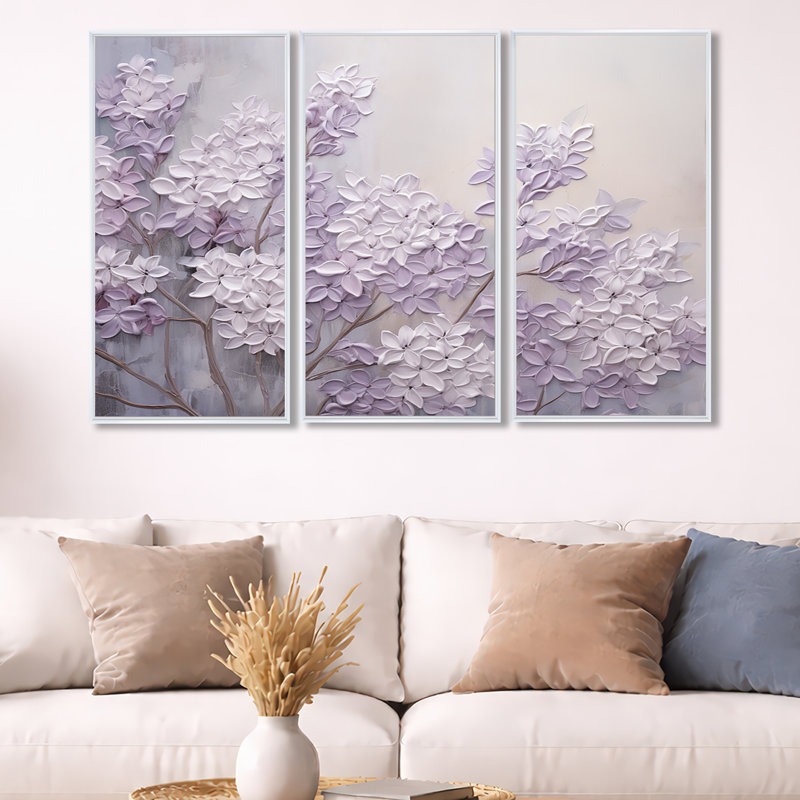 Ensemble d'art sur toile Kalvin - Lilas, H 28 po x l 36 po x P 1 po, Cadre flottant blanc