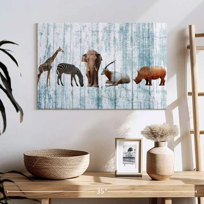 Animaux de safari en bois, H 16 po x l 24 po