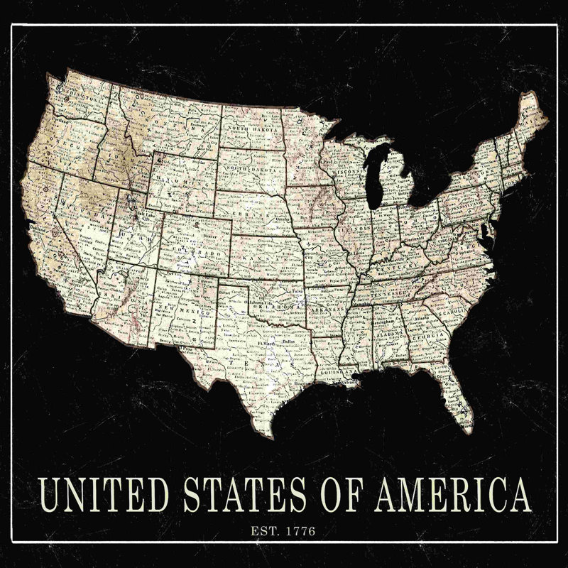 " United States Map Black ", 12" H x 12" W  
