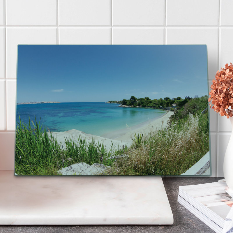 Ambesonne Sicily Cutting Board Large Size Panoramic Sandy Coastline Multicolor