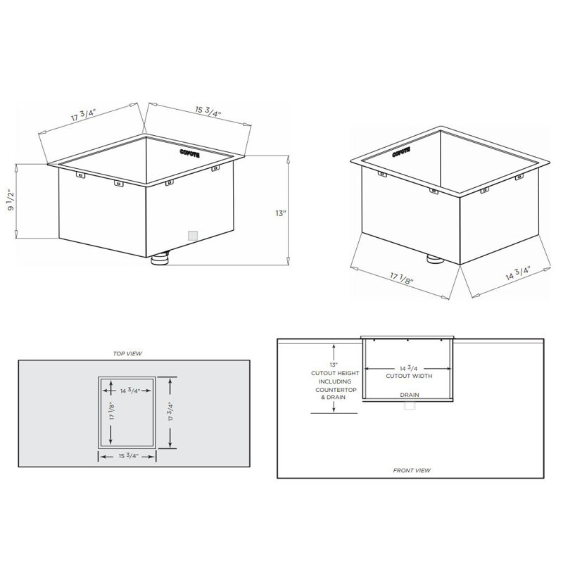 15.75'' Stainless Steel Grade 304 Stainless Steel Drop-In Outdoor Sink