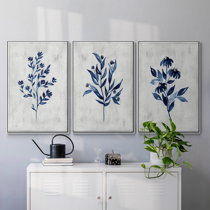 Wild Indigo I, ensemble de 3 toiles encadrées sur toile, Blanc, H 36 po x l 72 po