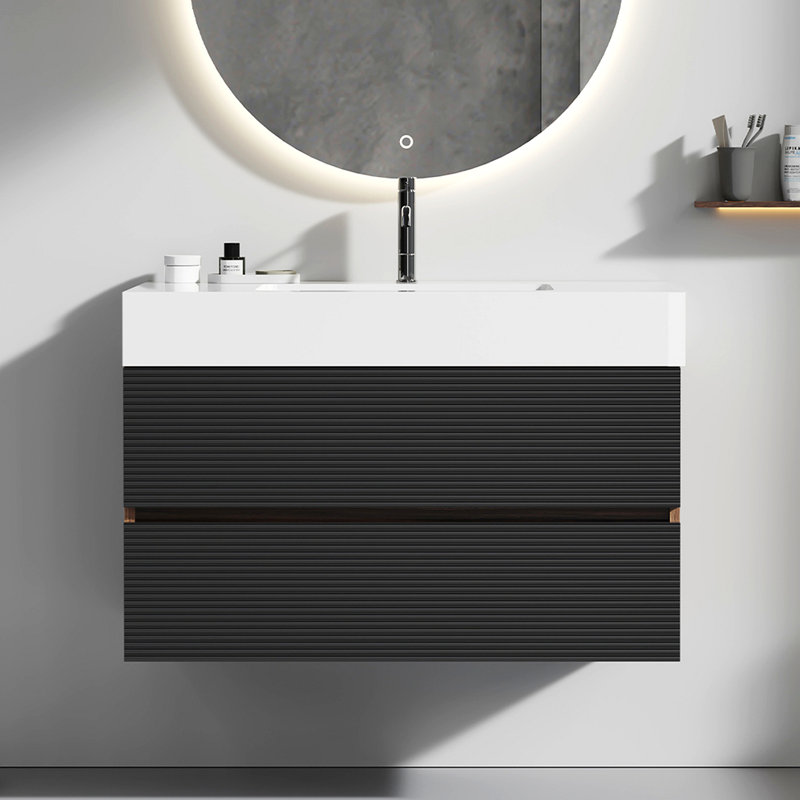 Meuble-lavabo Grace avec lavabo à quartz 36 po et tiroirs souples, meuble-lavabo mural flottant pour salle de bain moderne, lavabo une pièce, KD