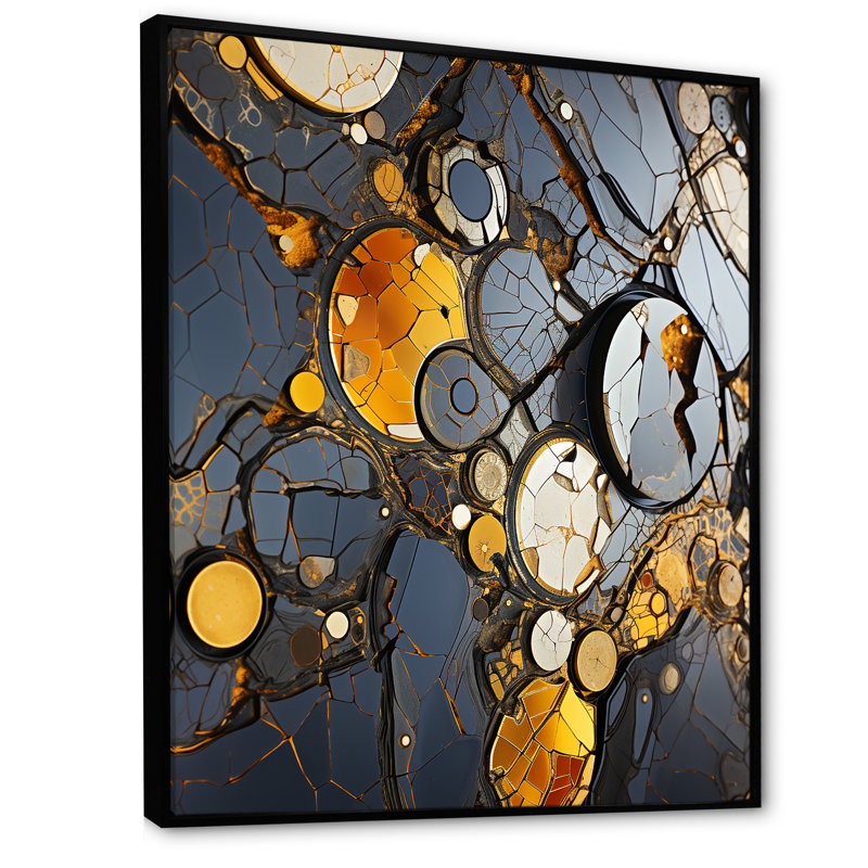 Marbre jaune et élégance I - art mural géométrique, Cadre flottant noir, H 44 po x l 34 po x P 1,5 po