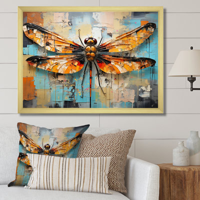 «Orange Dragonfly Insectes Flight Collage I», reproduction sur toile