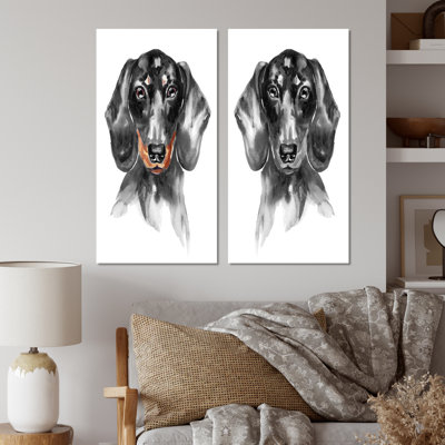 «Sweepy the Dachshund I», ensemble de 2 peintures sur toiles