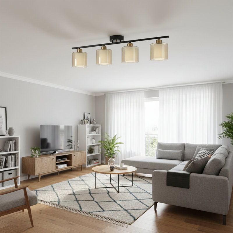 Aurelius 30" Modern 4-Light Linear Flush Mount Ceiling Light with Glass Cylinder Shades, Black