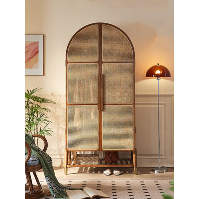 Wabi-Sabi Rattan Woven Solid Wood Creative Wardrobe