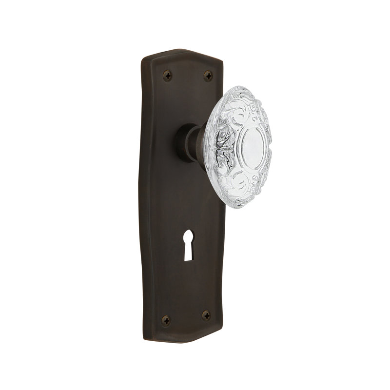 Bouton de porte de mortaise intérieure en cristal avec plaque longue prairie Victorian, Bronze frotté à l'huile