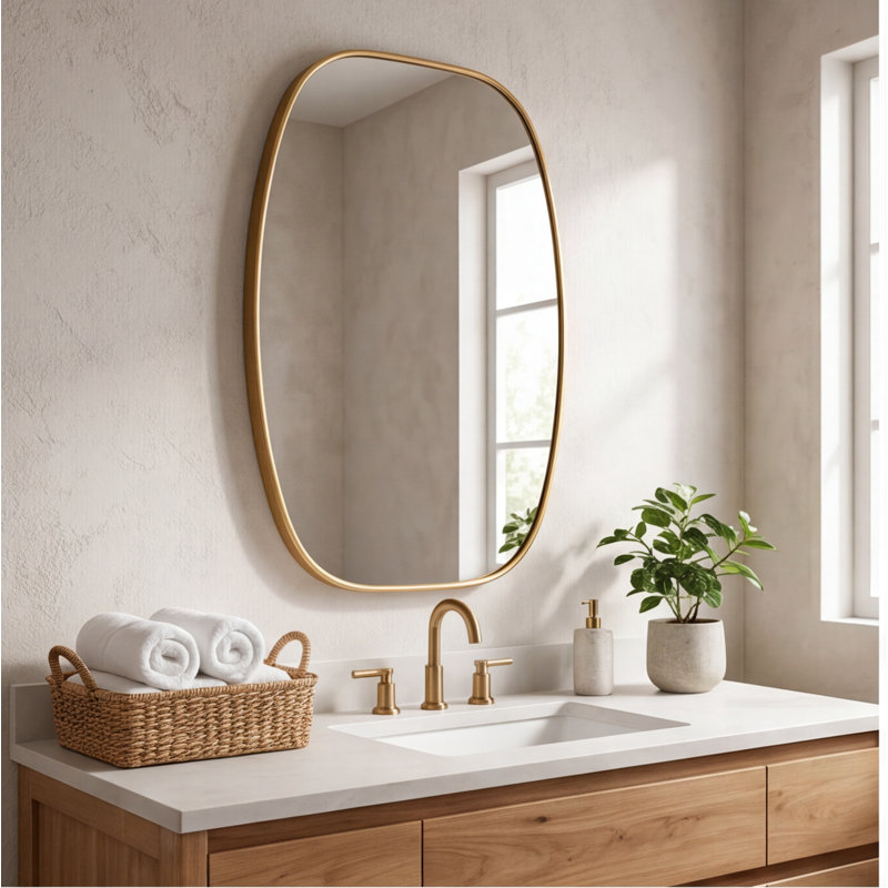 Miroir mural 30 po x 48 po avec cadre en métal doré