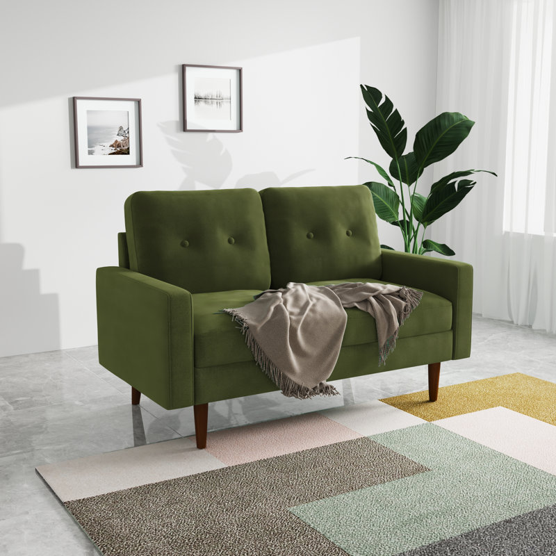 Madian Velvet Sofa, Olive Green Velvet, 32.7" H x 58" W x 30" D