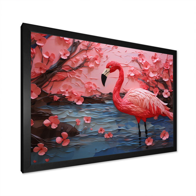 Flamant rose Elegance III - imprimé, H 30 po x l 40 po x P 1,5 po, Cadre simple noir