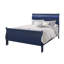 Lit double bleu avec DEL, style transitionnel, tête de panneau, bois d'hévéa et 82,86 po de largeur, 55,3 de profondeur, 46,38 de hauteur, 73,99 lb