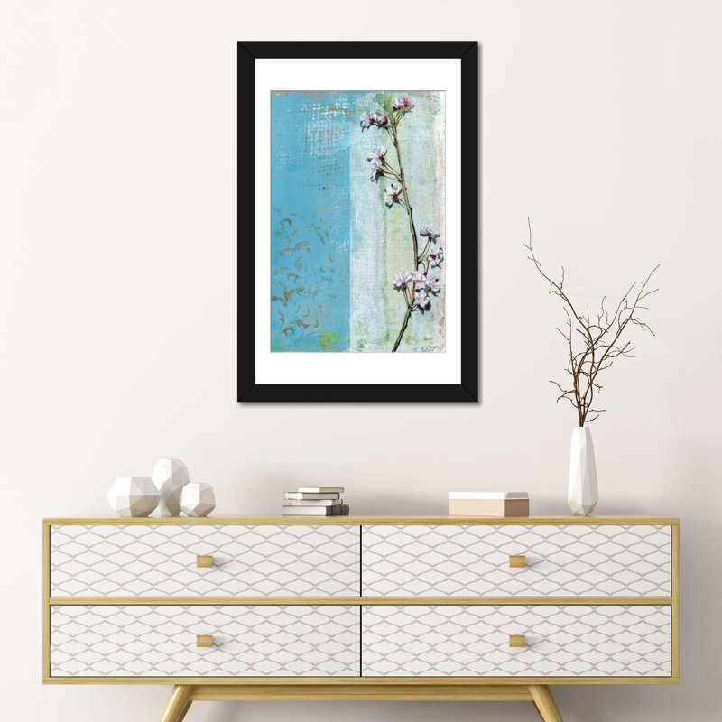 « willow fleuri i », impression sur toile, H 24 po x l 16 po x P 1 po, Papier d'art encadré noir, Blanc