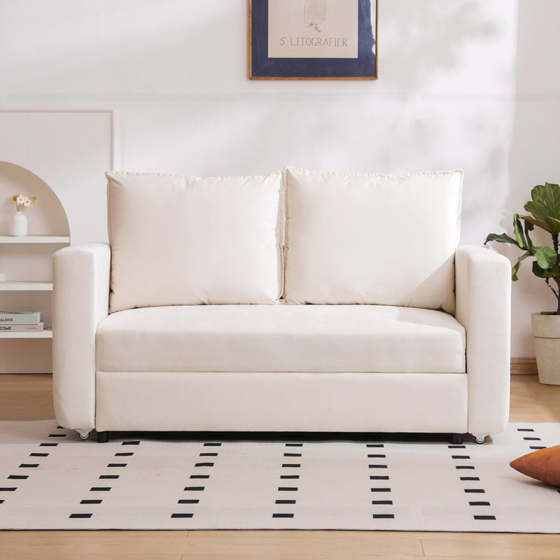 Upholstered Contemporary Square Armed Sofa for Small Space, White