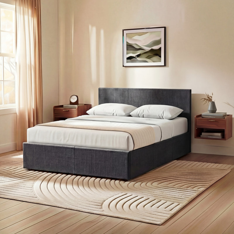 Enya Upholstered Ottoman Bed, UKFR Certified, Dark Grey, Double (4'7)