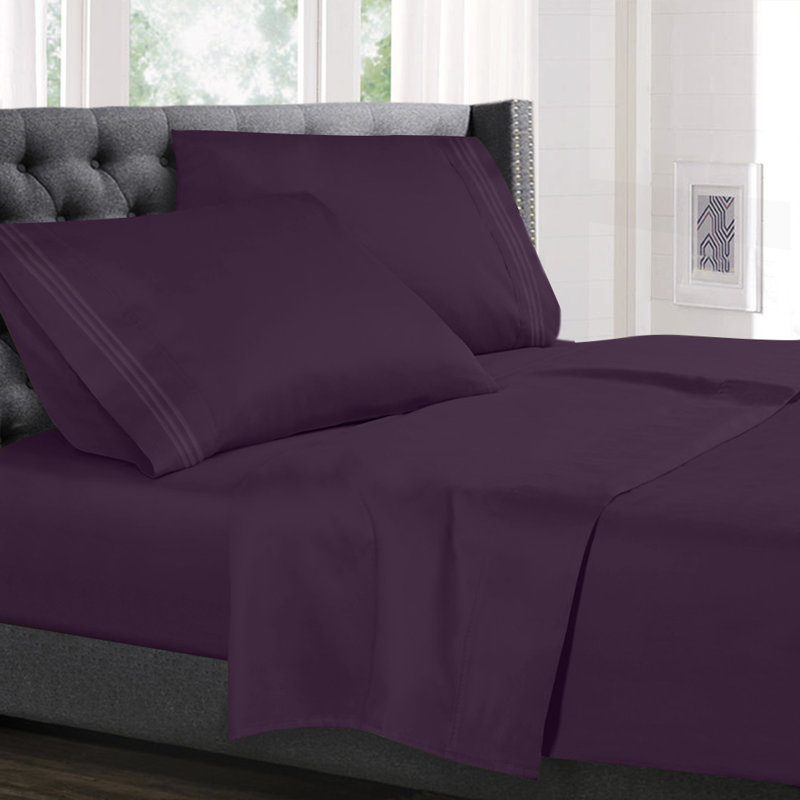 Microfiber Sheet Set, Eggplant, Short Queen Sheet Set+Fitted Sheet+2 Pillowcases