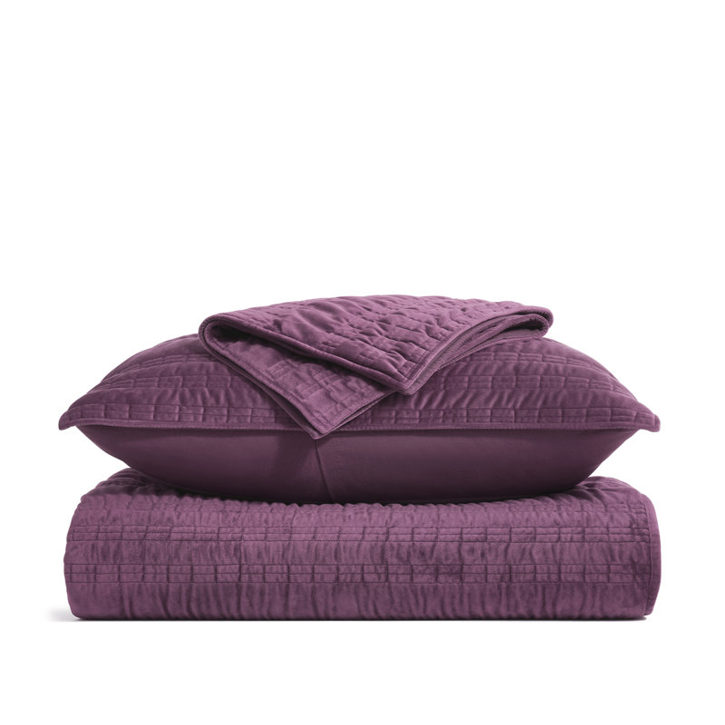 Ensemble d'édredon Ruched, Mauve/Violet, Courtepointe très grand + 2 taies décoratives tr
