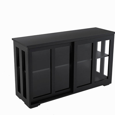 Kitchen Storage Shelf with Glass Door - Black