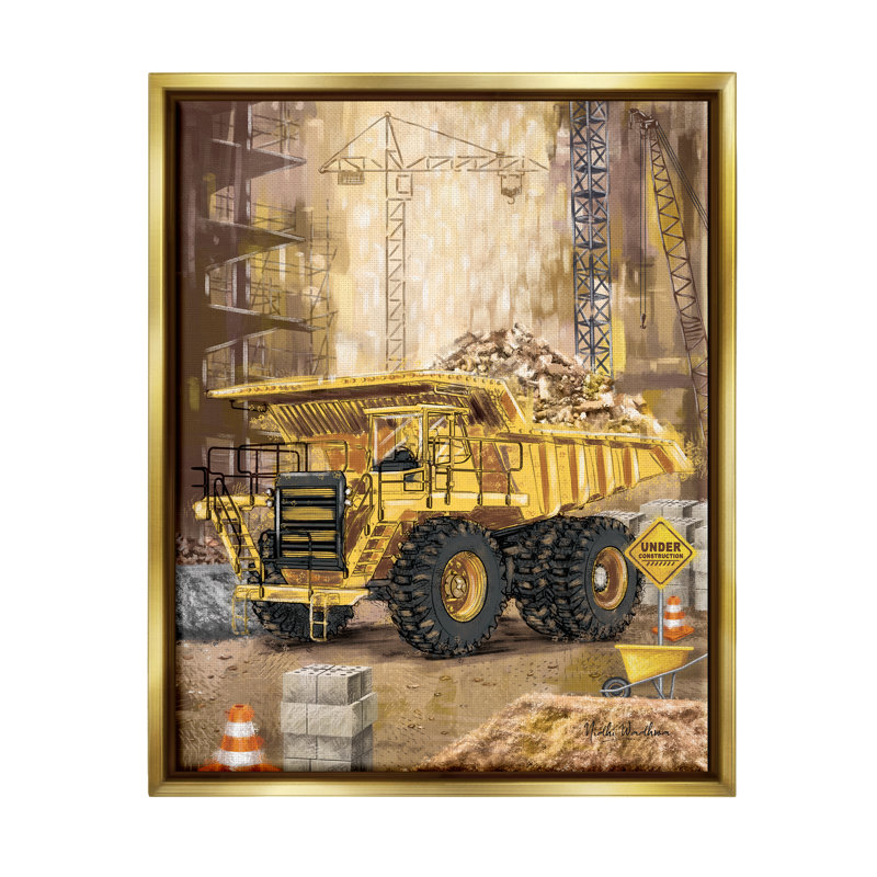 " Under Construction Site ", 31" H x 25" W x 1.7" D, Metallic Gold Floater Frame