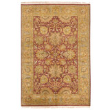 Hand Knotted Wool Oriental Area Rug in Red And Gold