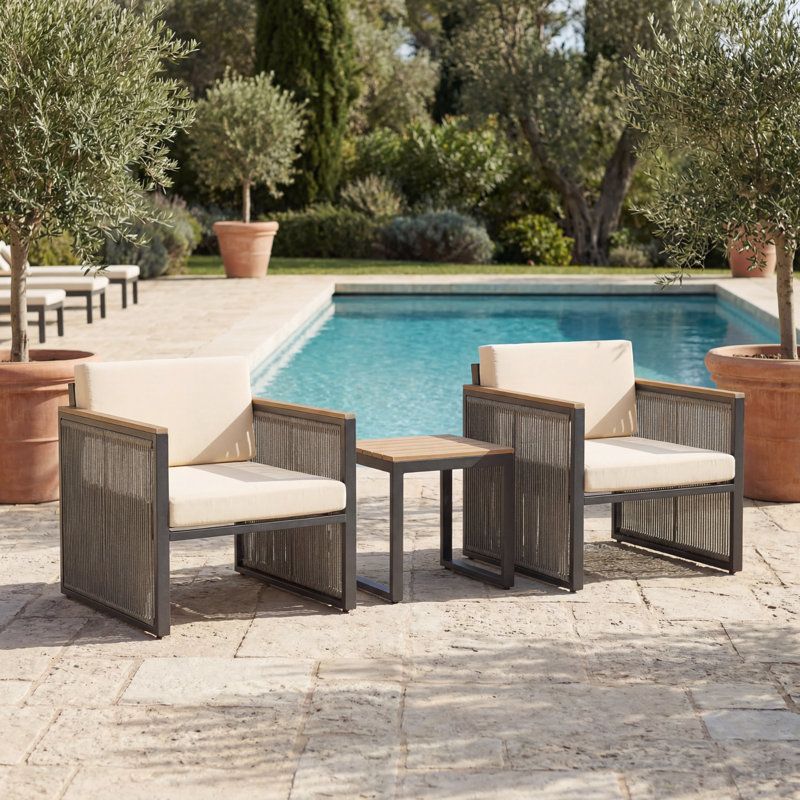 Outdoor Patio Metal Armchair With Cushions, Beige