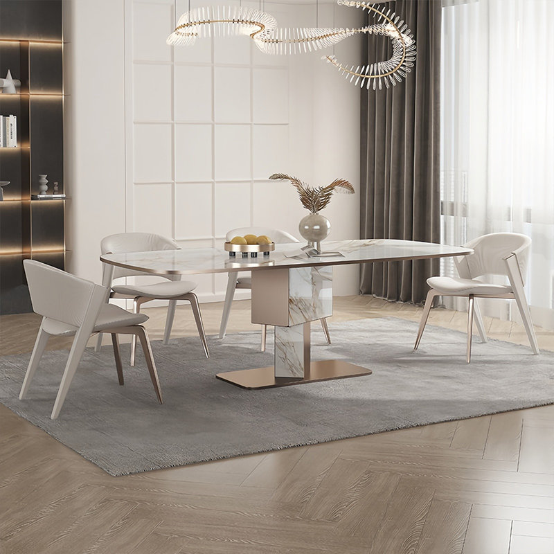 Simple Rectangular Rock Slab Dining Table Sets, 29.5"H x 70.8"L x 35.4"W