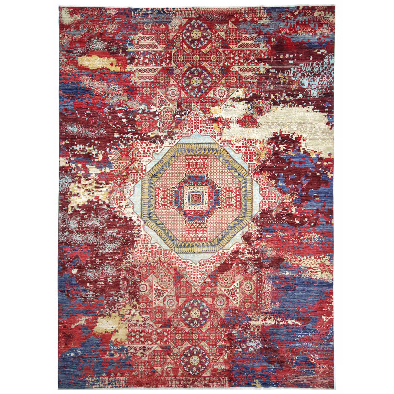 Hand Knotted Wool Area Rug in Multi