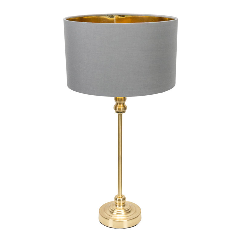 Addisyn Metal Table Lamp, Gold Base/Grey Shade, No, White