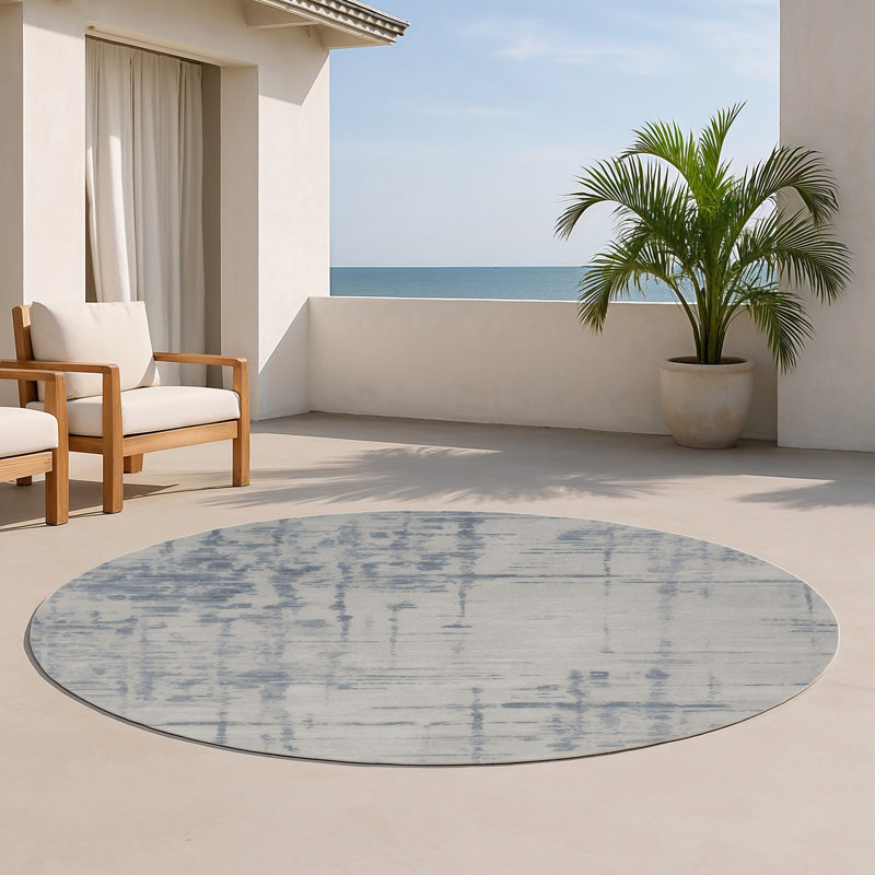 Tapis gris abstrait intérieur et extérieur, Rond 5 pi