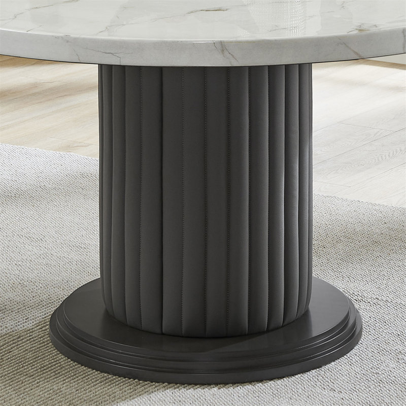 Ensemble de salle à manger 5 pièces rondes en faux marbre blanc 54 po Venezia, 5 pièces: table, 4 chaises