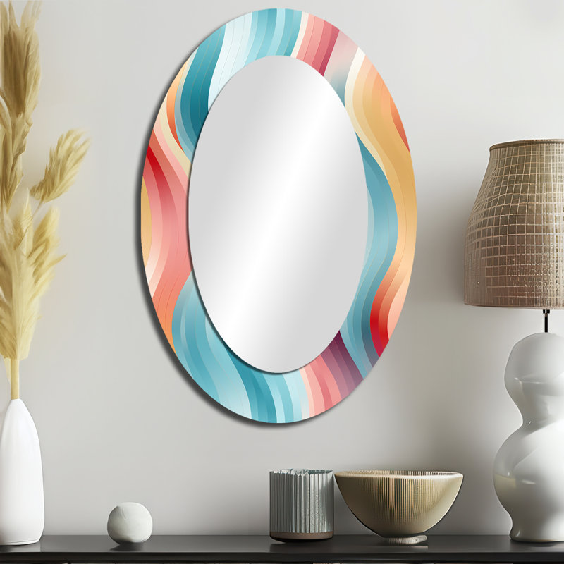 Miroir décoratif multicolore à rayures ondulées multicolores sur métal, H 36 po x l 24 po