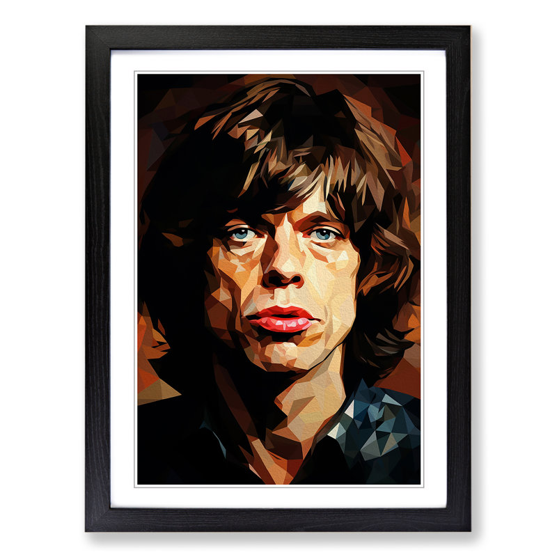 Mick Jagger Cubism - Single Picture Frame Print on Wood, Black Framed, 46cm H x 34cm W x 2cm D
