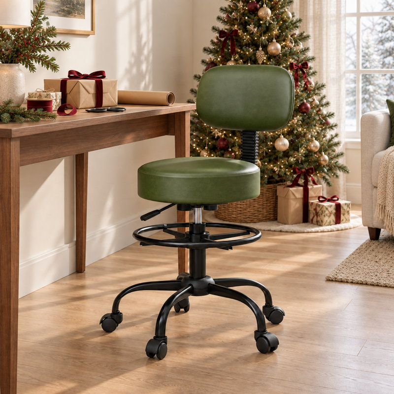 Chaise de dessin ergonomique avec dossier, tabouret de bureau pivotant à roulettes avec repose-pieds réglable - Vert/1 pièce