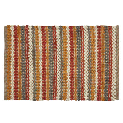 Tapis rectangulaire rouge / jaune / beige en coton tissé à la main 2 pi x 3 pi Jasminda