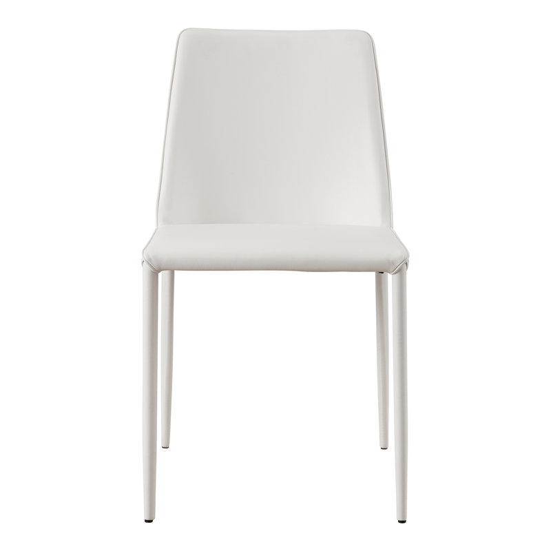 NORA PU DINING CHAIR WHITE-SET OF TWO, White Pebbled Faux Leather
