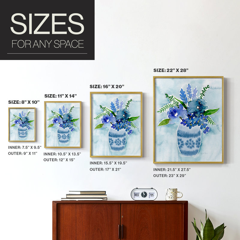 «Blue Bouquet II», reproduction encadrée - bois massif, H 28 po x l 22 po