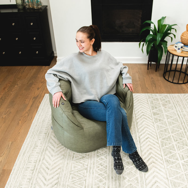 Fauteuil à billes Big Joe Milano, Cuir végétalien vert olive